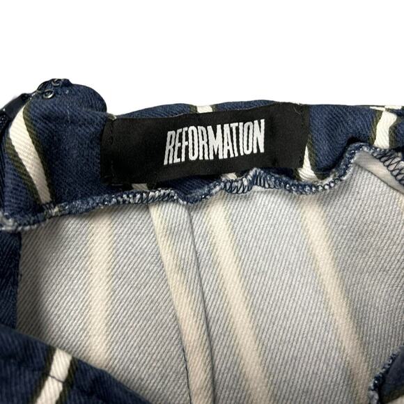 Reformation Marlon Pants Capone Stripe Blue White size 2 XS High Rise Crop - Picture 8 of 10